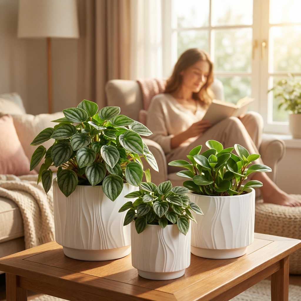 3-Piece White Stoneware Planter Pot Set with Embossed Texture Main image