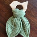 Baby Beech Wood Teether with Organic Cotton Fabric Tie