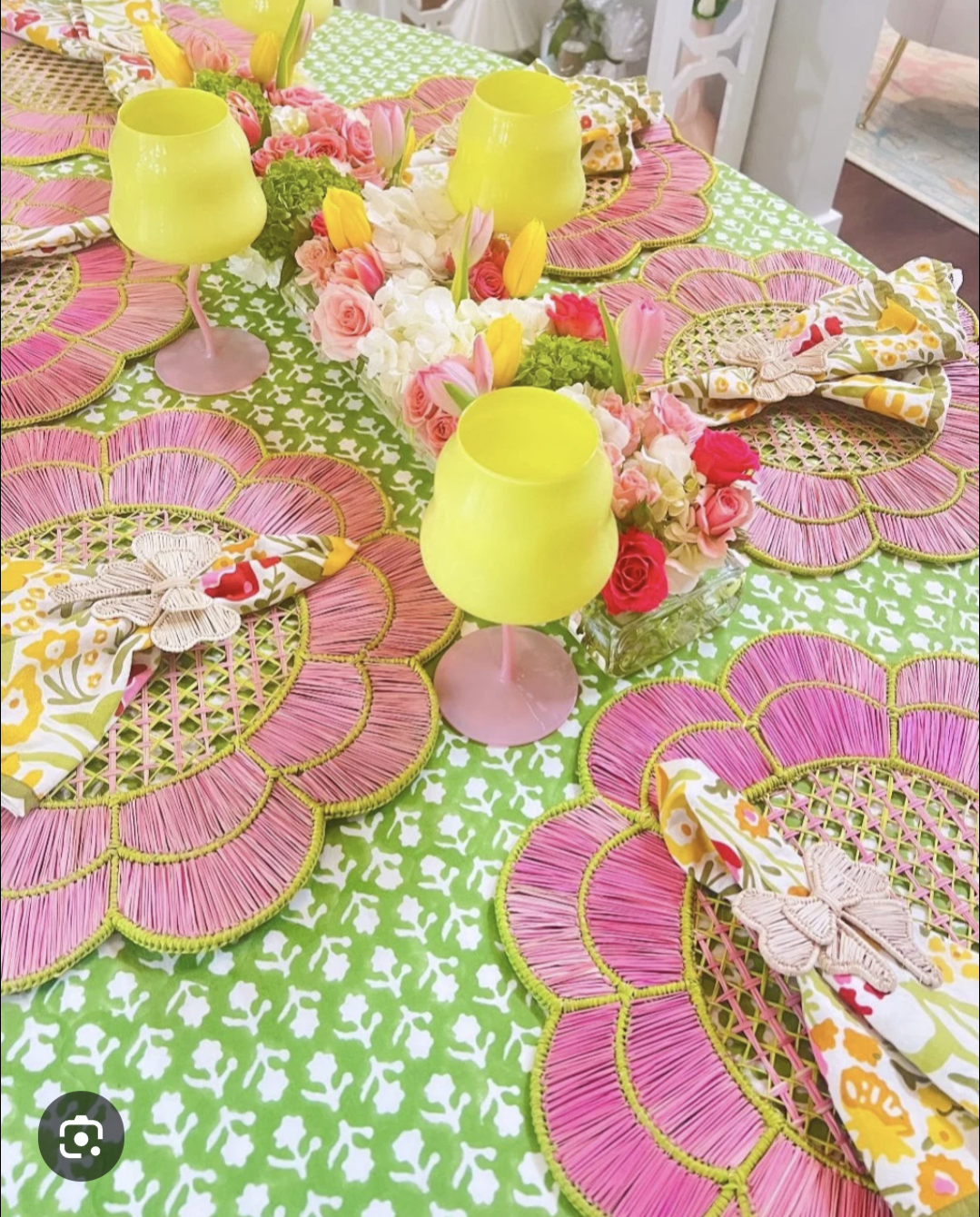 Blush Bloom Handwoven Iraca Placemat - Lilly Pulitzer Inspired Style Secondary image