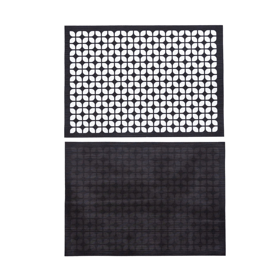 Breeze Block double-sided Woven Placemat-Black-set of 4