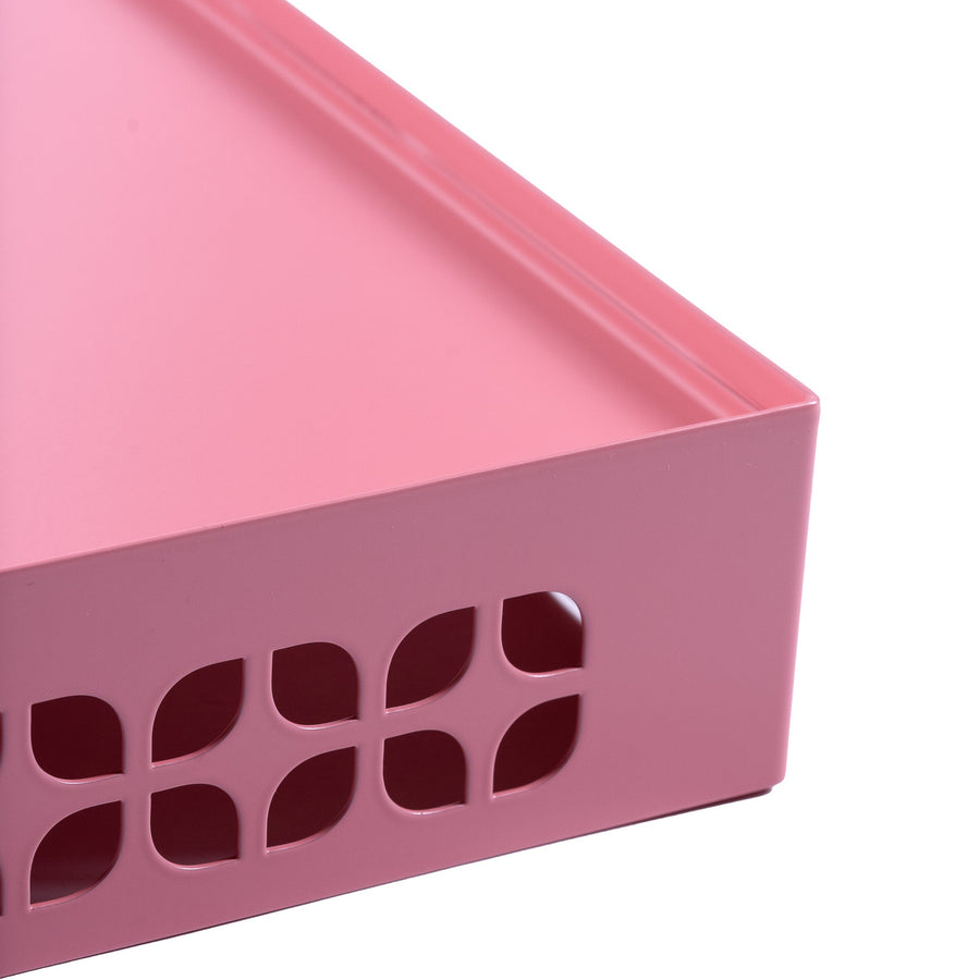Breeze Block Metal Serving Tray + Stand Set-Pink