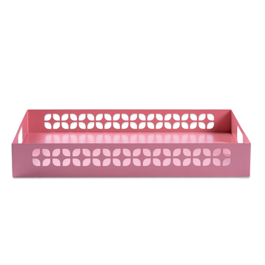 Breeze Block Metal Serving Tray + Stand Set-Pink