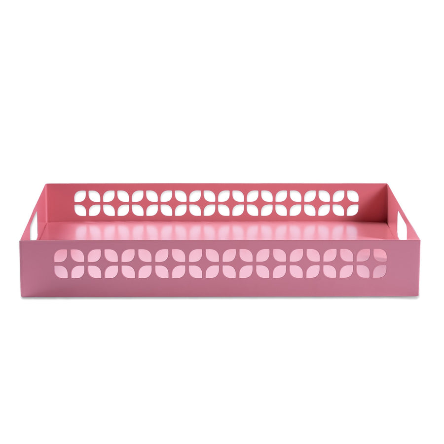 Breeze Block Metal Serving Tray + Stand Set-Pink