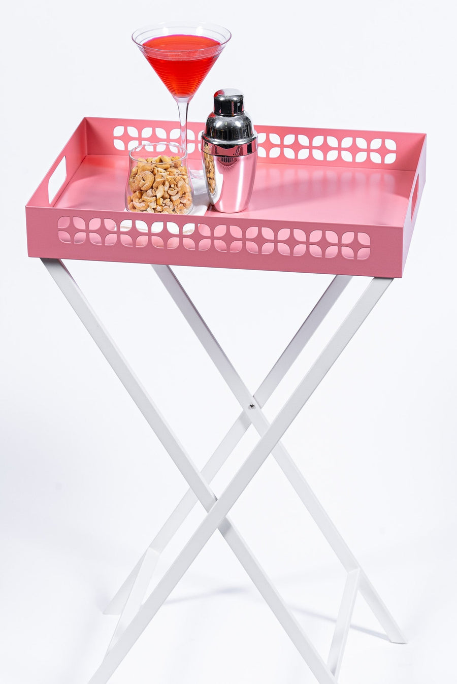 Breeze Block Metal Serving Tray + Stand Set-Pink