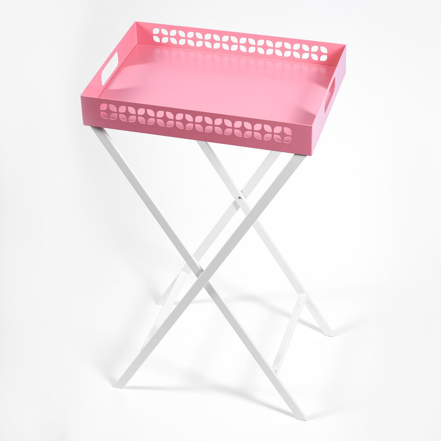 Breeze Block Metal Serving Tray + Stand Set-Pink