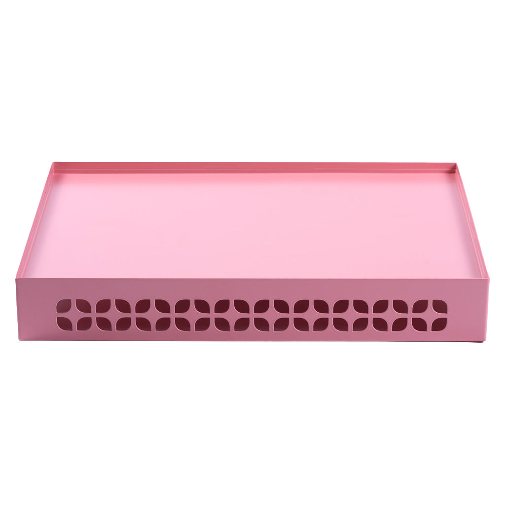 Breeze Block Metal Serving Tray + Stand Set-Pink