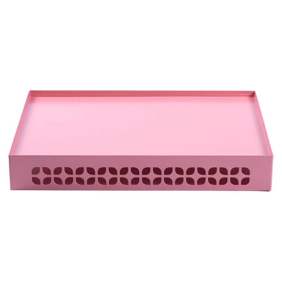 Breeze Block Metal Serving Tray + Stand Set-Pink