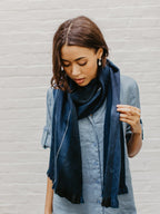Brushed Alpaca Striped Scarf Cobalt Blue