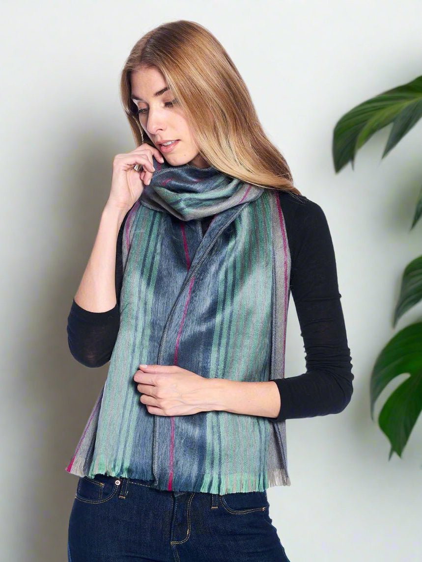 Brushed Alpaca Striped Scarf Wild Wasabi