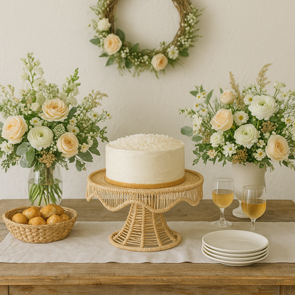 Woven Scallop Round Handwoven Iraca Cake Stand