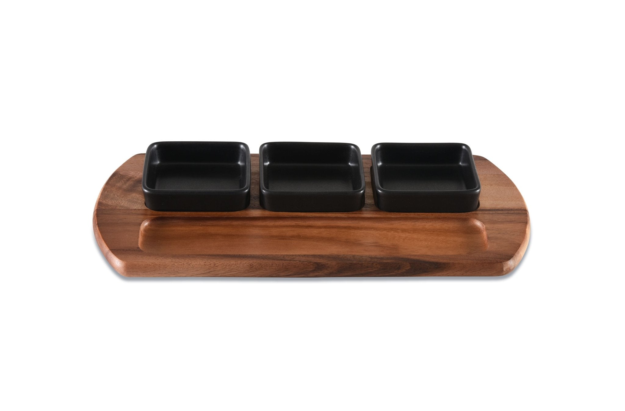 Charcuterie/ Serving Tray w/ 3  black square ceramic bowls Secondary image