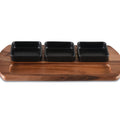 Charcuterie/ Serving Tray w/ 3 black square ceramic bowls