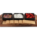 Charcuterie/ Serving Tray w/ 3 black square ceramic bowls