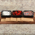 Charcuterie/ Serving Tray w/ 3 black square ceramic bowls