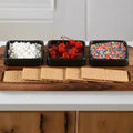 Charcuterie / Serving Tray w/ 3 Square Ceramic Bowls Black