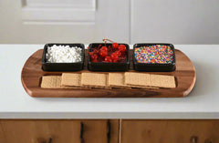Charcuterie / Serving Tray w/ 3 Square Ceramic Bowls Black