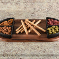 Charcuterie / Serving Tray w/ 4 Triangular Ceramic Bowls Black
