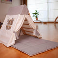 Climbing Triangle with Tent Cover, Mat, Ramp With Plain Tent Cover and Play Mat (White and Gray)