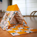 Climbing Triangle with Tent Cover, Mat, Ramp With Forest Tent Cover and Play Mat (Yellow and White)