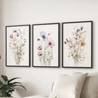 Watercolor Floral Wall Art. Set of 3 Botanical Prints