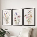 Watercolor Floral Wall Art. Set of 3 Botanical Prints