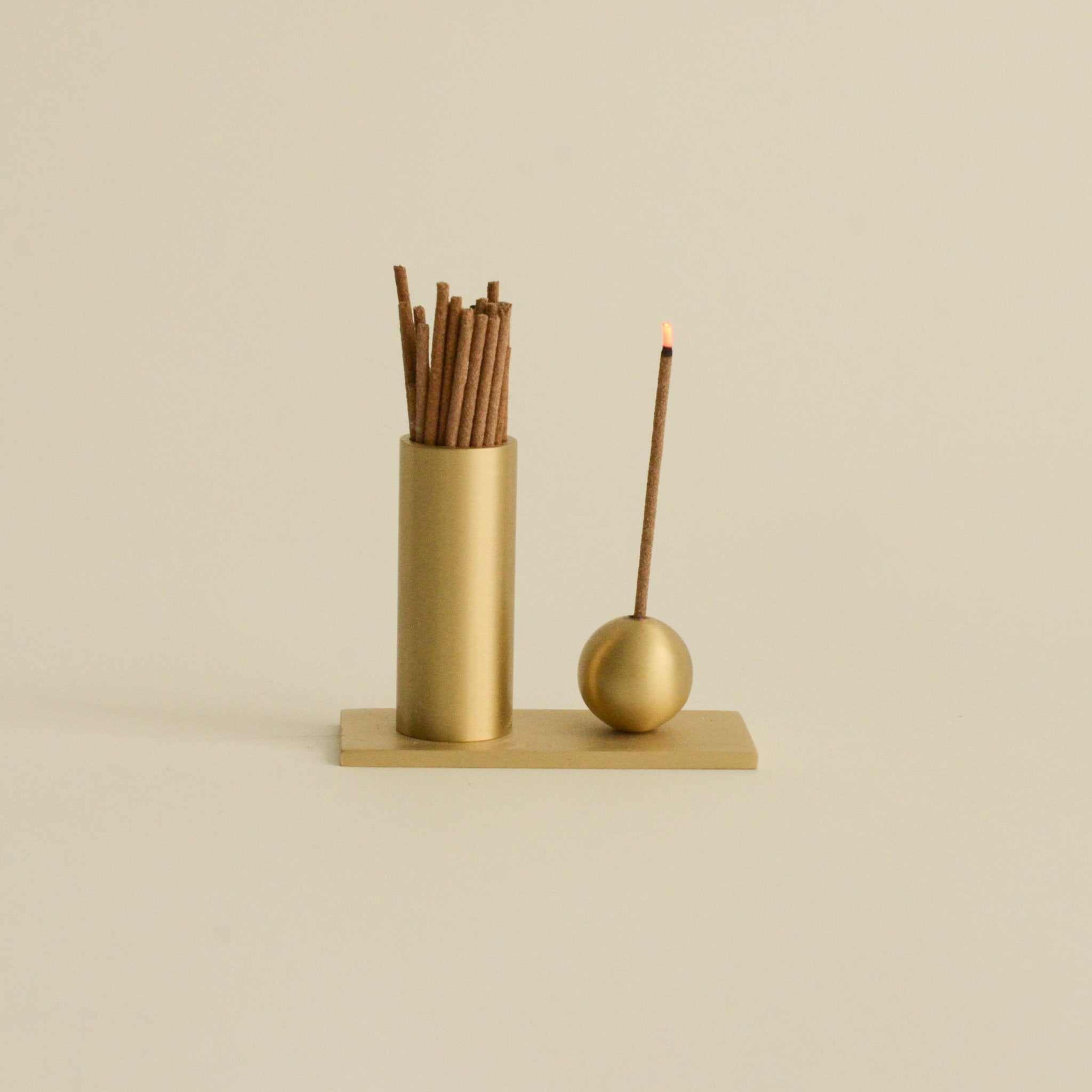 Cylinder & Sphere Brass Incense Holder Secondary image