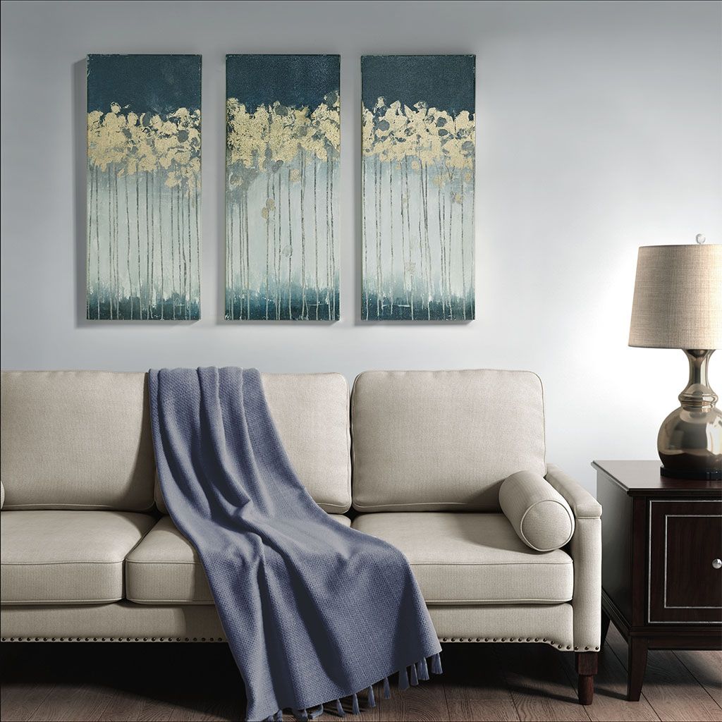 Dewy Forest Gold Foil Abstract 3-piece Canvas Wall Art Set