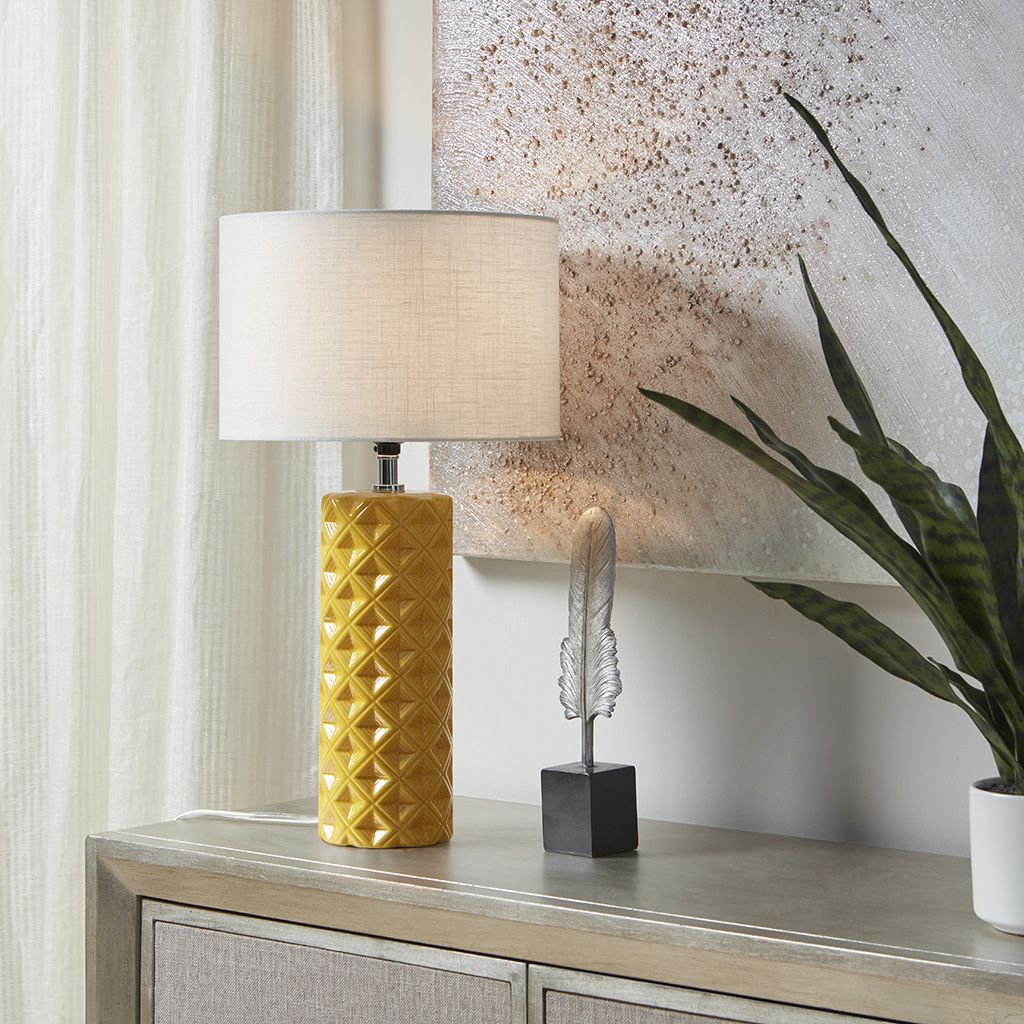 Yellow Geometric Cylinder Ceramic Table Lamp
