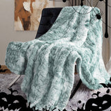 Teal Ruched Faux Fur Throw