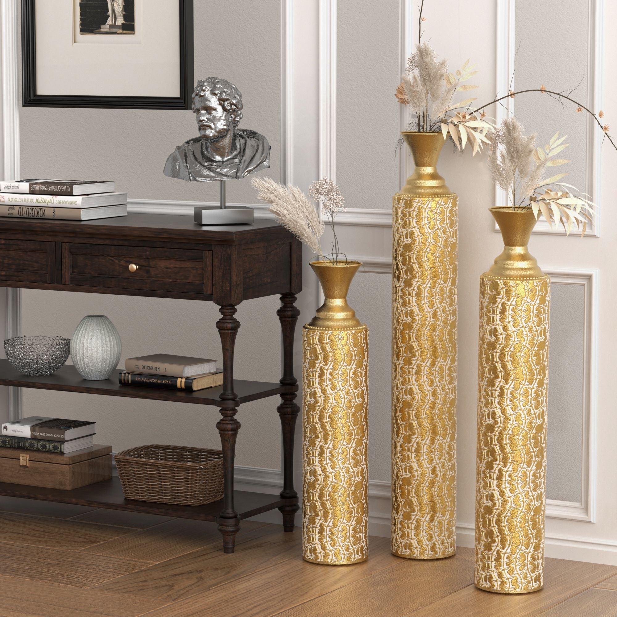 High distress metal center vases set of 3 vases in Gold as Pic US Main image