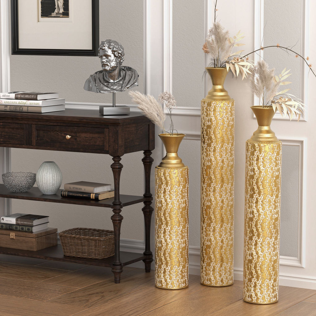 High distress metal center vases set of 3 vases in Gold as Pic US