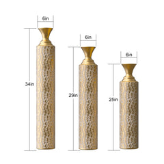 High distress metal center vases set of 3 vases in Gold