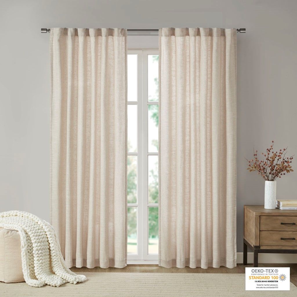 Beals Faux Linen Rod Pocket and Back Tab Fleece Lined Curtain Panel Main image