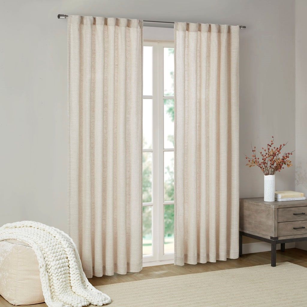 Beals Faux Linen Rod Pocket and Back Tab Fleece Lined Curtain Panel