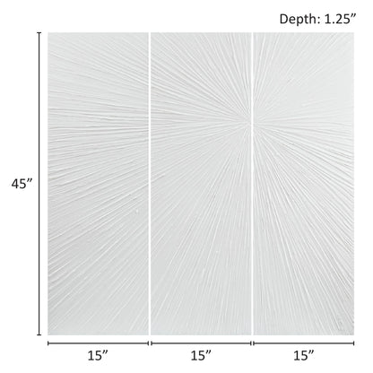 Sunburst Hand Painted Triptych 3-piece Dimensional Resin Wall Art Set in White