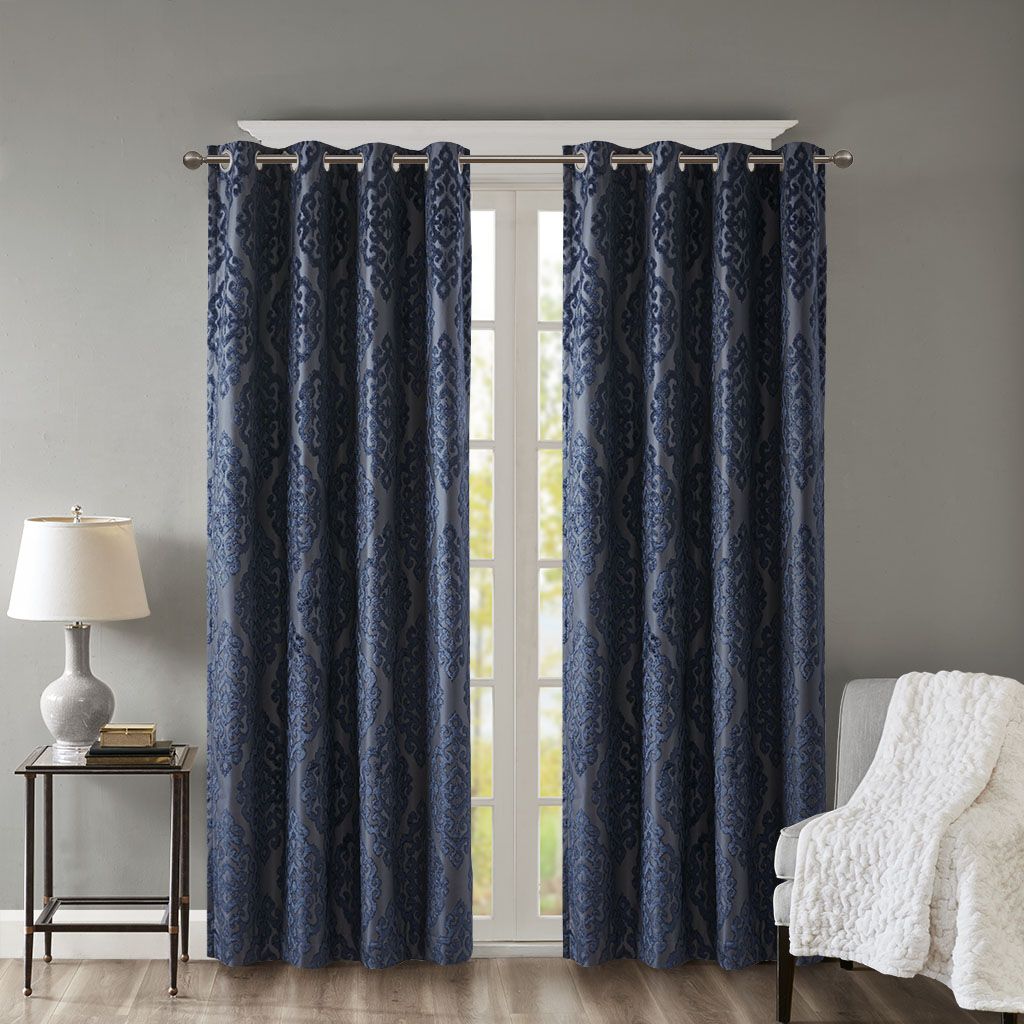 Knitted Jacquard Damask Total Blackout Grommet Top Curtain Panel(Only 1 Pc Panel) Main image
