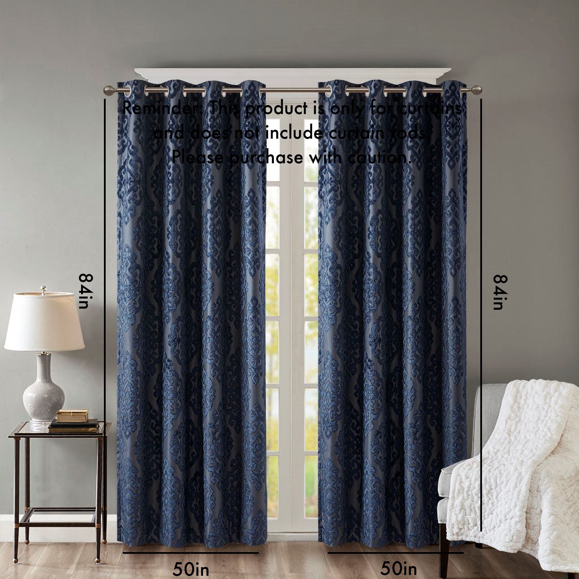 Knitted Jacquard Damask Total Blackout Grommet Top Curtain Panel(Only 1 Pc Panel) Secondary image