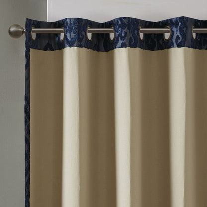 Knitted Jacquard Damask Total Blackout Grommet Top Curtain Panel(Only 1 Pc Panel)
