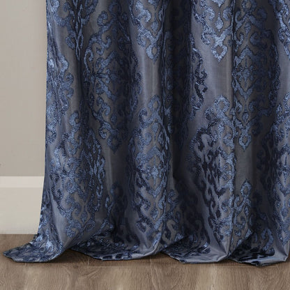 Knitted Jacquard Damask Total Blackout Grommet Top Curtain Panel(Only 1 Pc Panel)