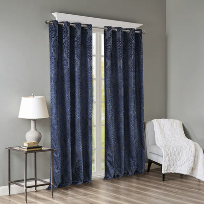 Knitted Jacquard Damask Total Blackout Grommet Top Curtain Panel(Only 1 Pc Panel)