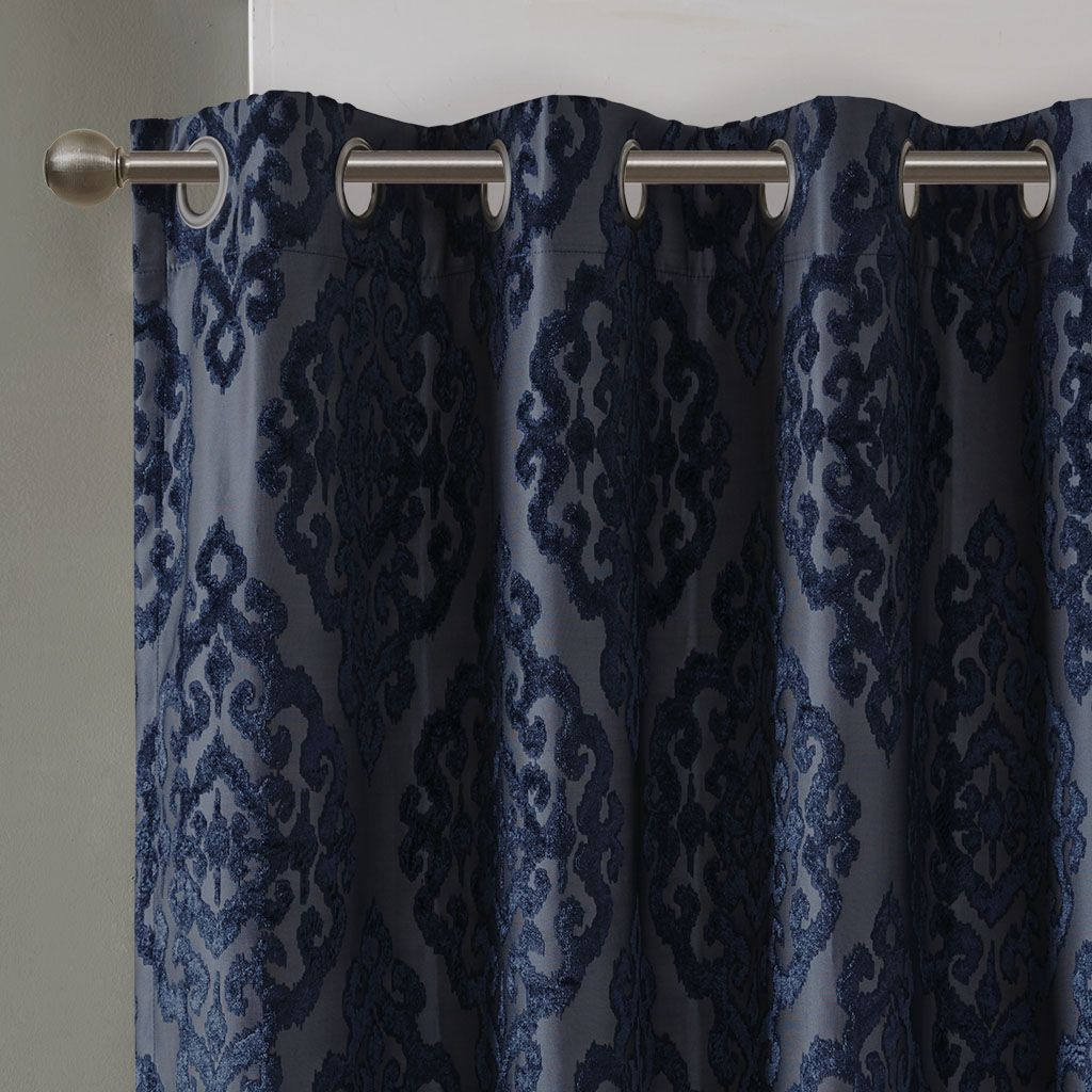 Knitted Jacquard Damask Total Blackout Grommet Top Curtain Panel(Only 1 Pc Panel)