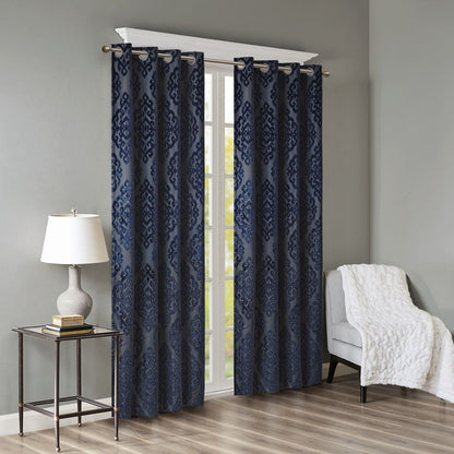 Knitted Jacquard Damask Total Blackout Grommet Top Curtain Panel(Only 1 Pc Panel)