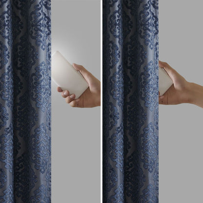 Knitted Jacquard Damask Total Blackout Grommet Top Curtain Panel(Only 1 Pc Panel)