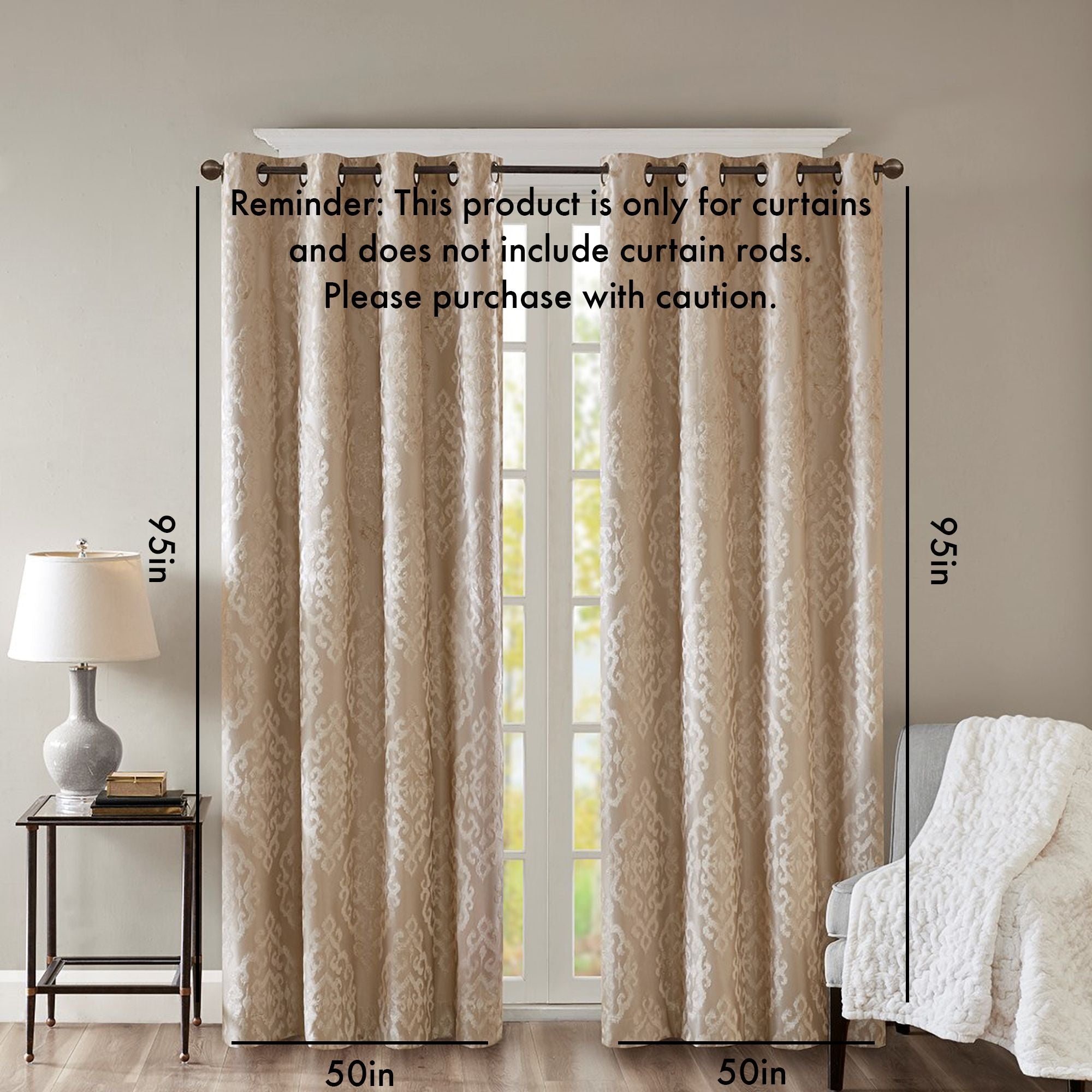 Mirage Knitted Jacquard Damask Total Blackout Grommet Top Curtain Panel - 50x95"