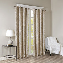 Mirage Knitted Jacquard Damask Total Blackout Grommet Top Curtain Panels - Set of 2