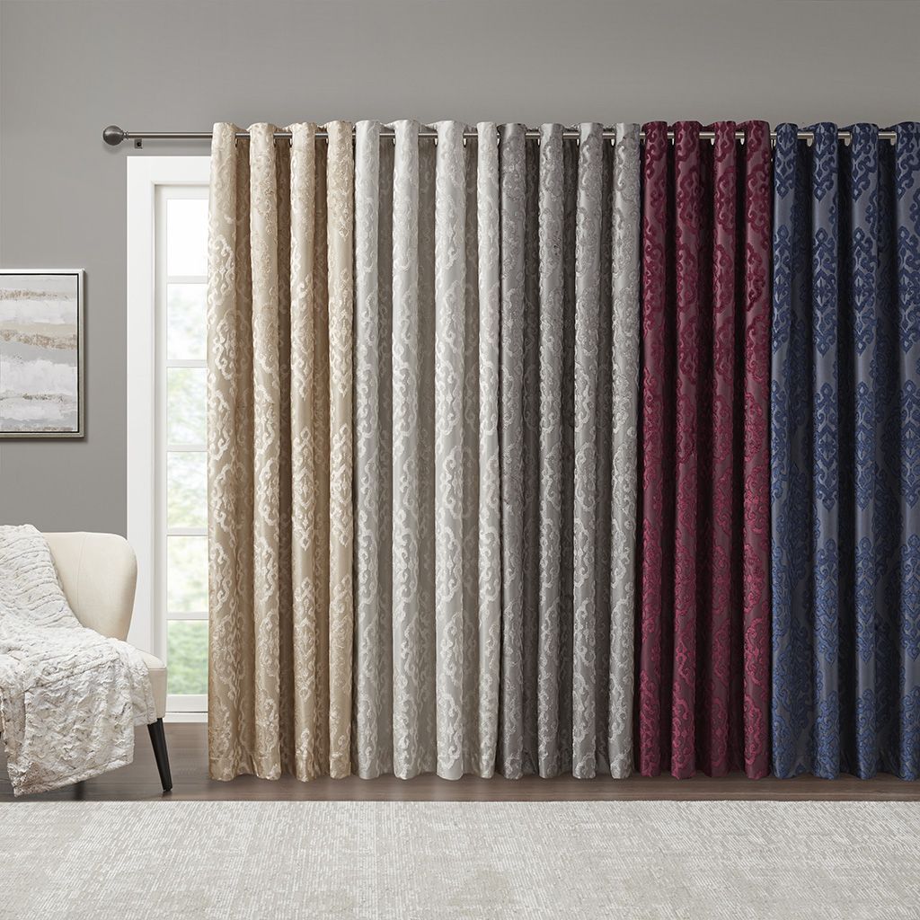 Mirage Knitted Jacquard Damask Total Blackout Grommet Top Curtain Panels - Set of 2