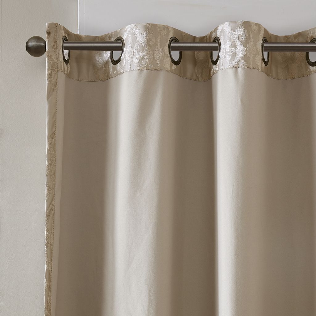 Mirage Knitted Jacquard Damask Total Blackout Grommet Top Curtain Panels - Set of 2