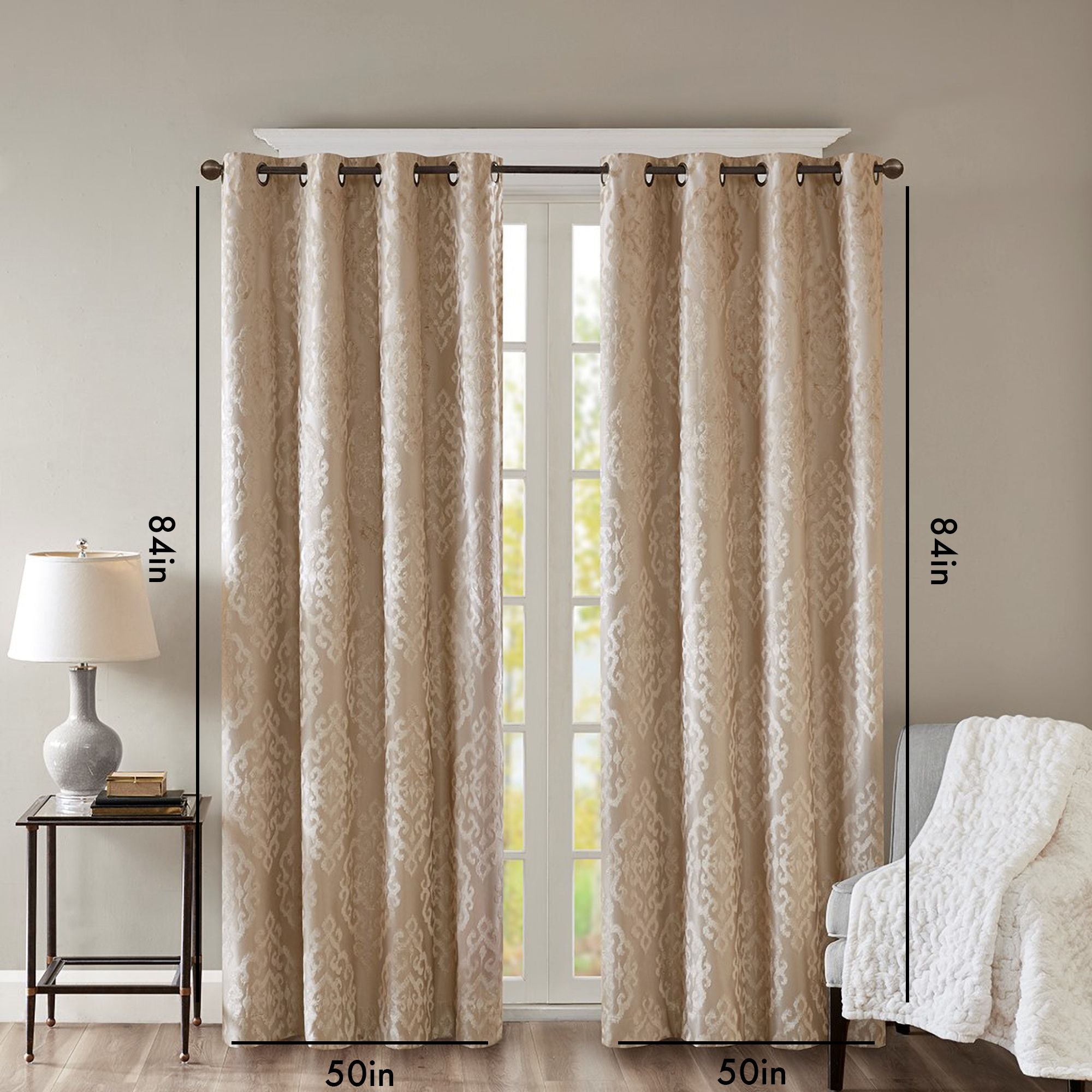 Mirage Knitted Jacquard Damask Total Blackout Grommet Top Curtain Panels - Set of 2 Secondary image