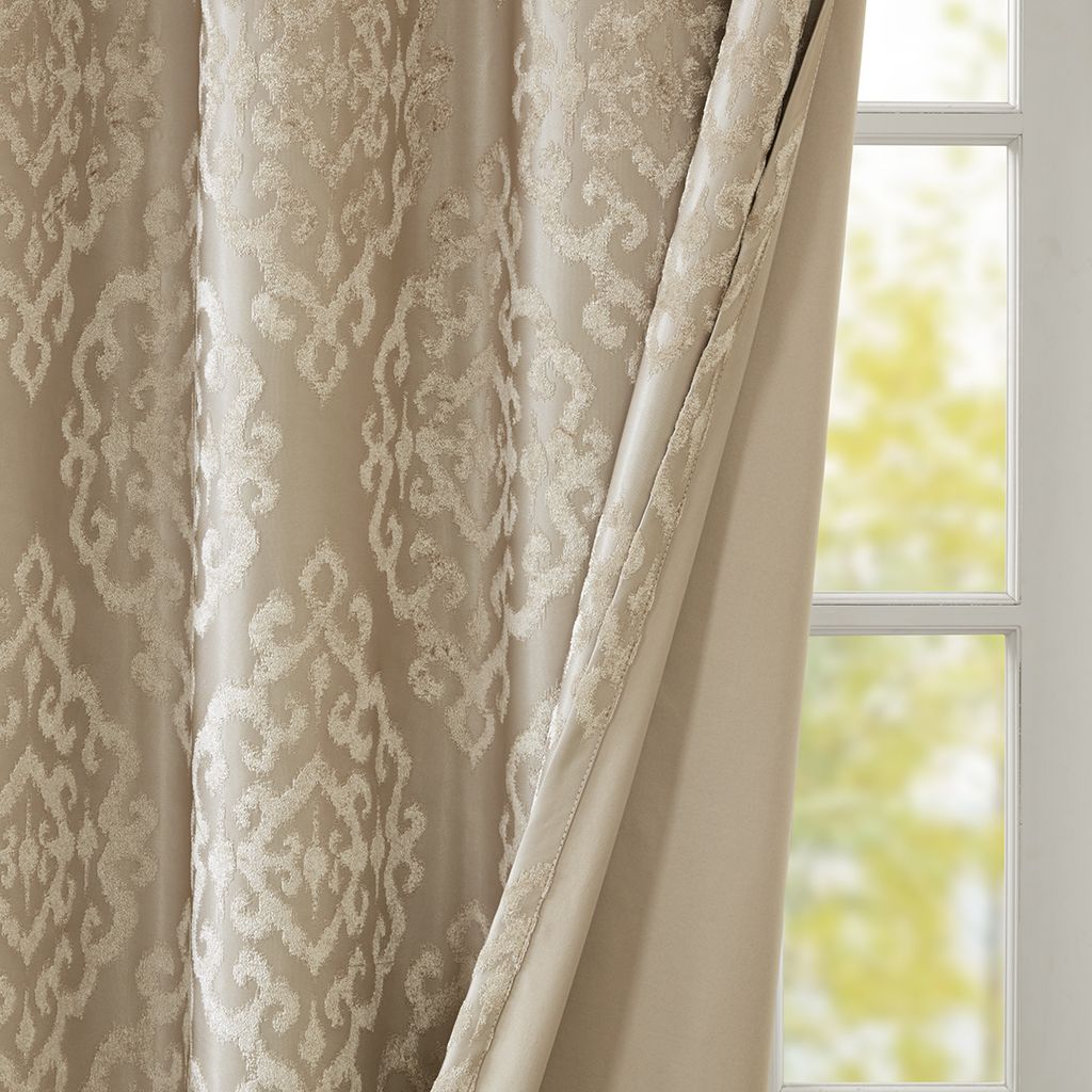 Mirage Knitted Jacquard Damask Total Blackout Grommet Top Curtain Panels - Set of 2