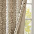 Mirage Knitted Jacquard Damask Total Blackout Grommet Top Curtain Panels - Set of 2
